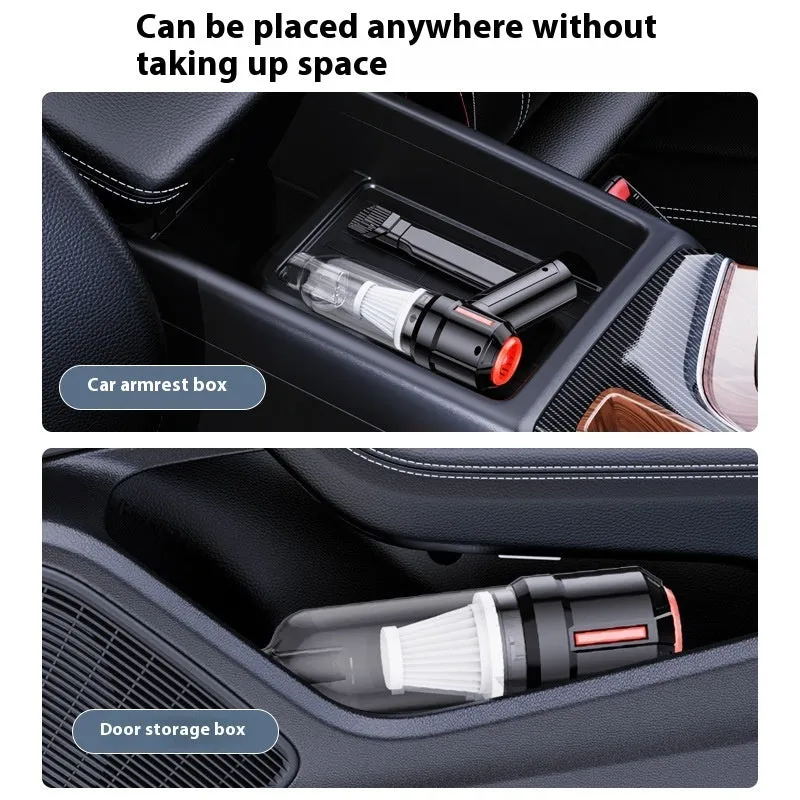 Car wireless charging handheld vacuum cleaner with straw and brush in black basic style
