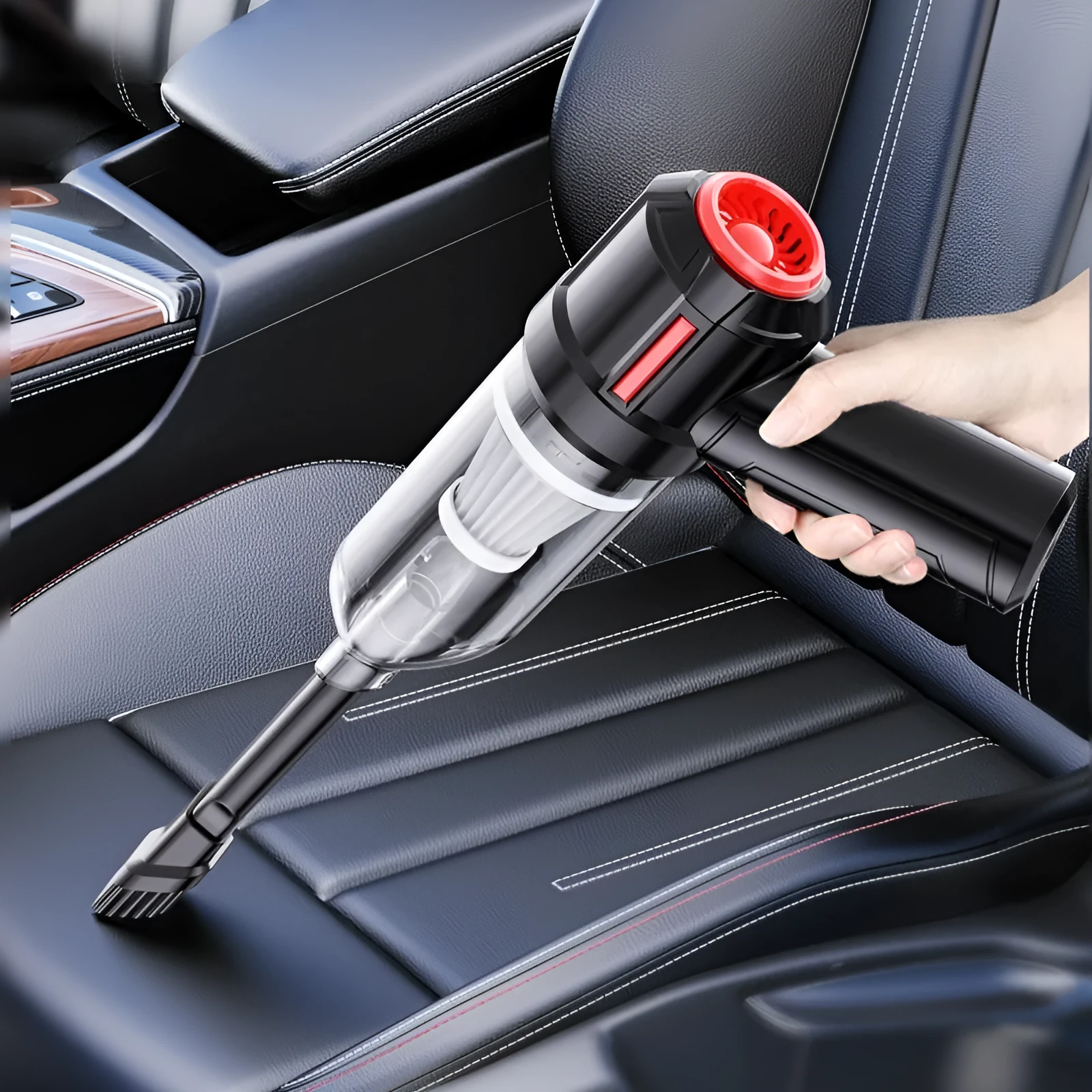 Car wireless charging handheld vacuum cleaner with straw and brush in black basic style