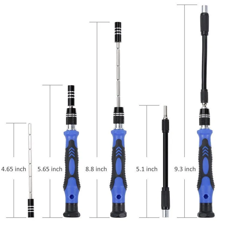 80-in-one multi-function screwdriver set with chrome vanadium steel bits, magnetic handle, and prying tools on a grey background