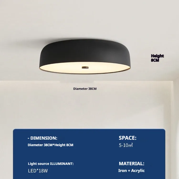 Italian modern minimalist bedroom ceiling lamp with tricolor light remote control in black small size alloy acrylic