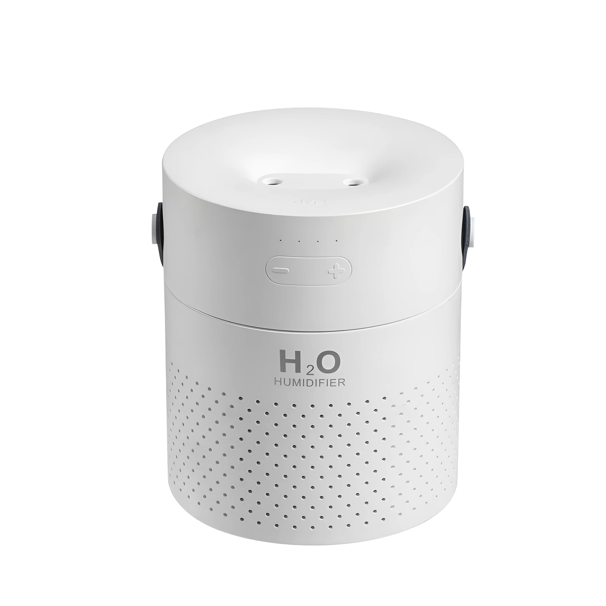 Slim green USB-rechargeable bedroom humidifier with dual mist nozzles and LED light on a wooden surface.