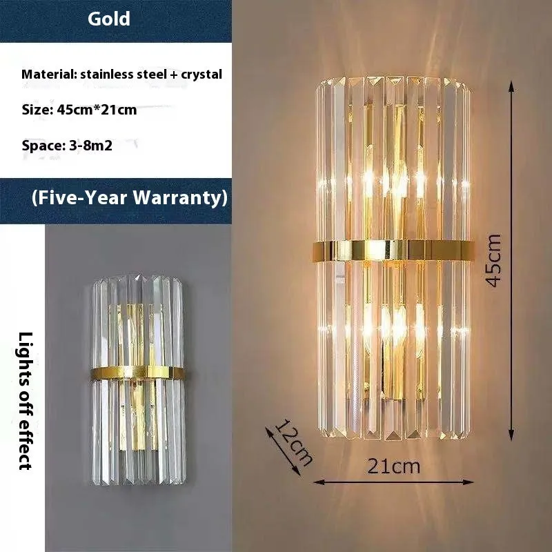 Stainless steel crystal background wall lamp for aisle bedside with gold finish and 12W LED