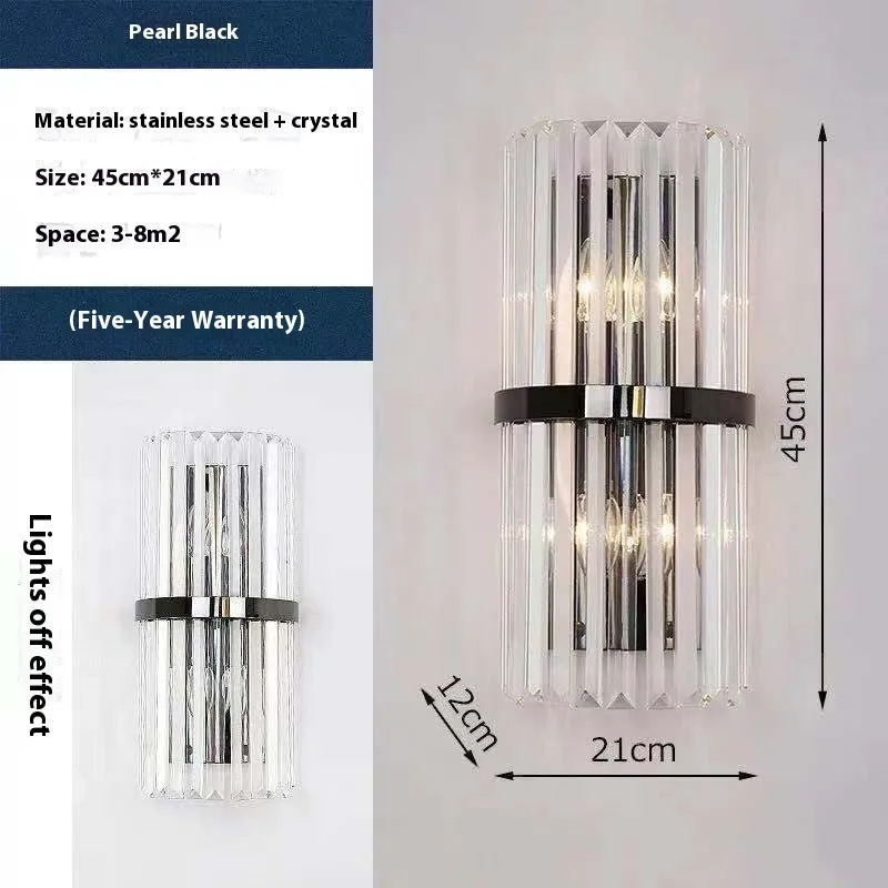 Stainless steel crystal background wall lamp for aisle bedside with gold finish and 12W LED