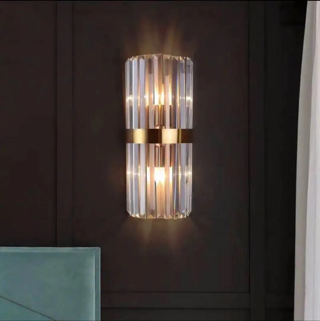 Stainless steel crystal background wall lamp for aisle bedside with gold finish and 12W LED