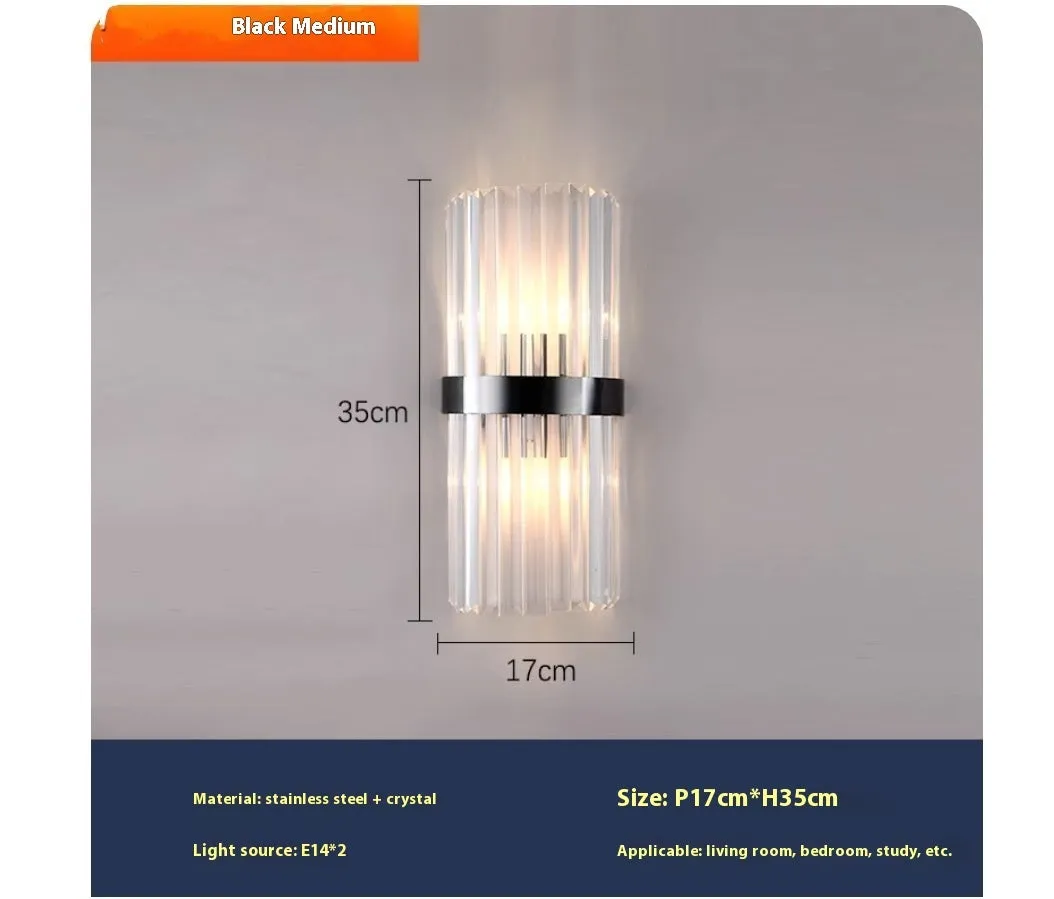 Stainless steel crystal background wall lamp for aisle bedside with gold finish and 12W LED