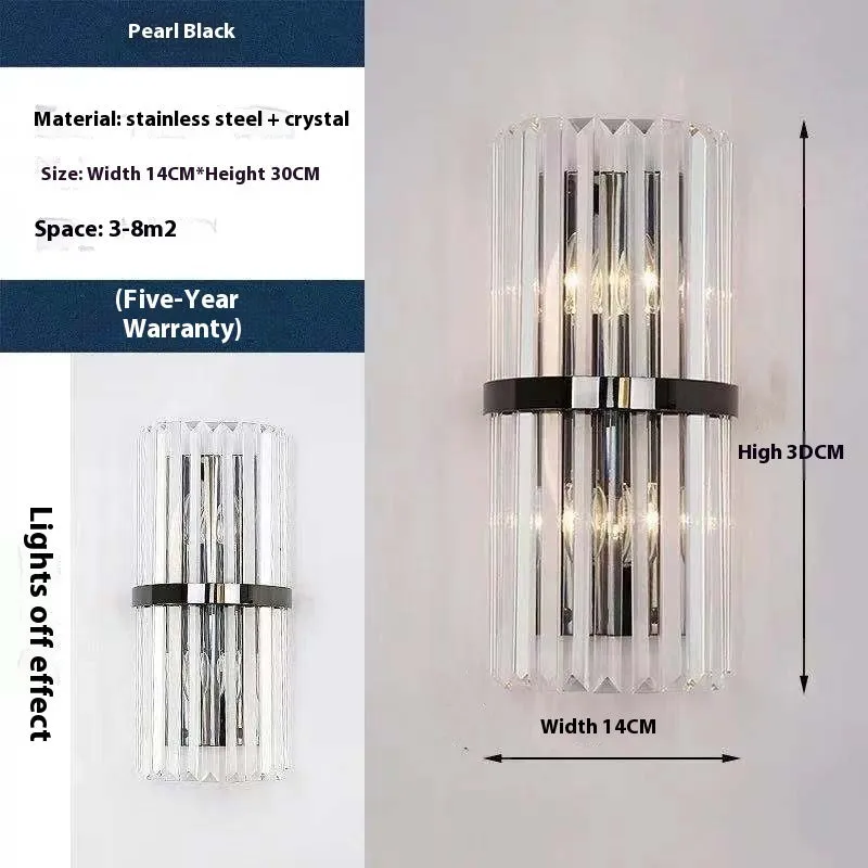 Stainless steel crystal background wall lamp for aisle bedside with gold finish and 12W LED