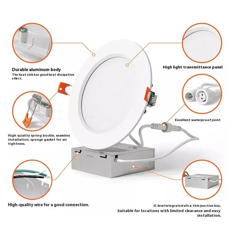 Round aluminium panel light with dimmable 3CCT 5CCT colour modes for ceiling installation