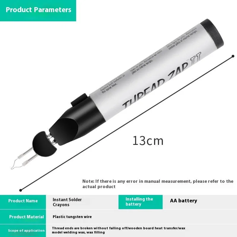 Handheld battery-powered instant welding crayon with plastic tungsten wire for leather and wax repair
