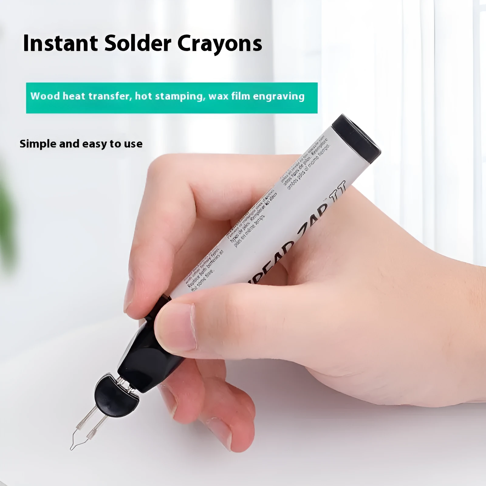 Handheld battery-powered instant welding crayon with plastic tungsten wire for leather and wax repair