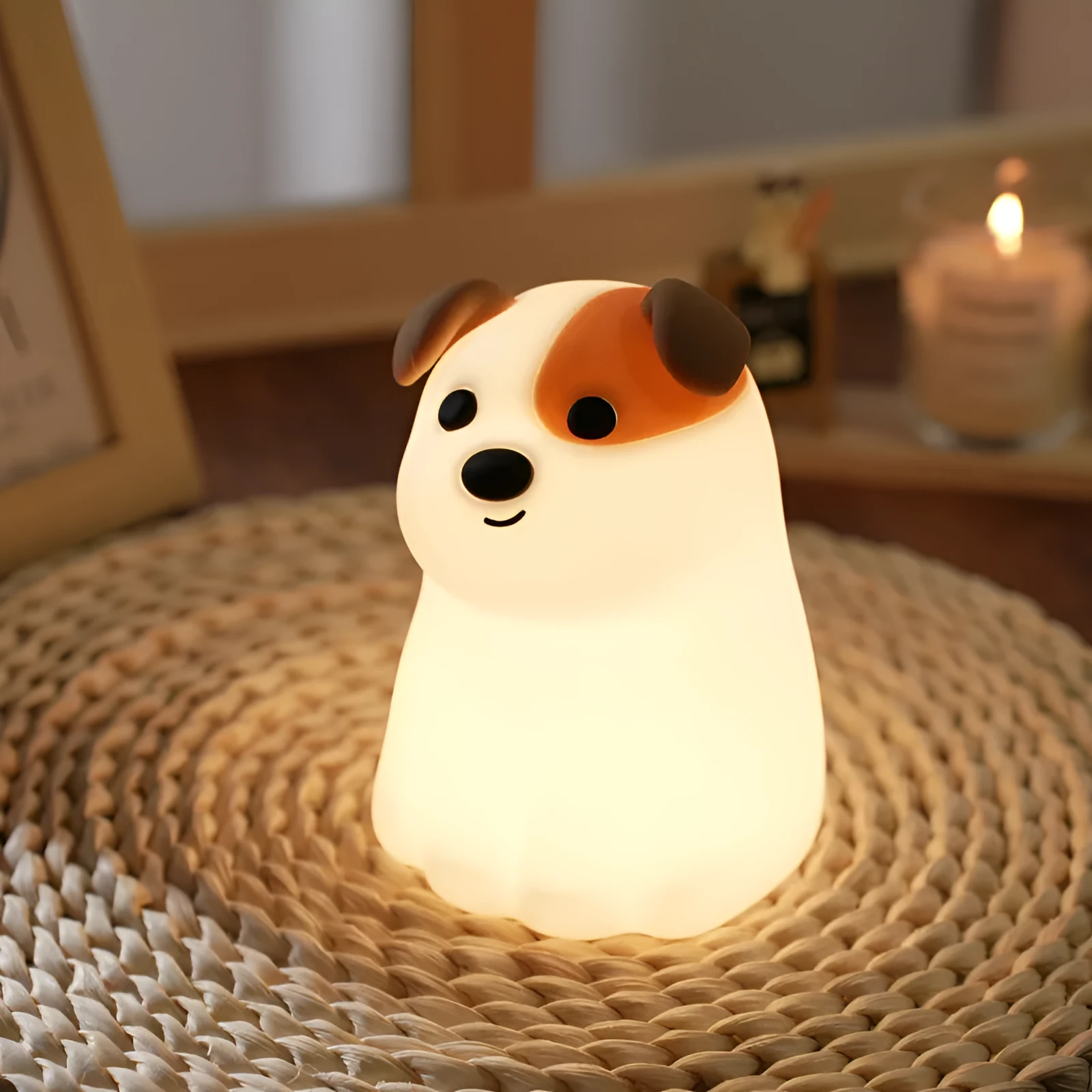 Silicone puppy dog night light with cartoon face, soft illumination, and Type-C charging port