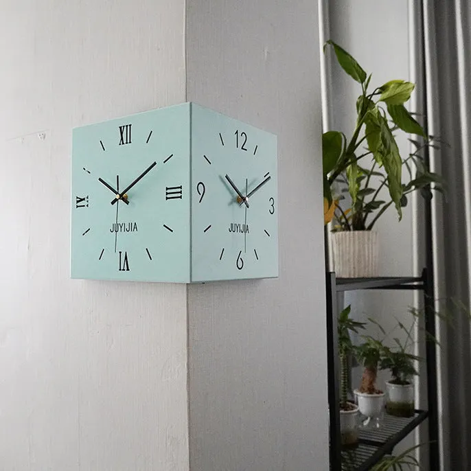 Double-sided decorative wall clock with metal shell, 26x26cm, Rome with lights, modern simplicity style for bedroom or living room corner