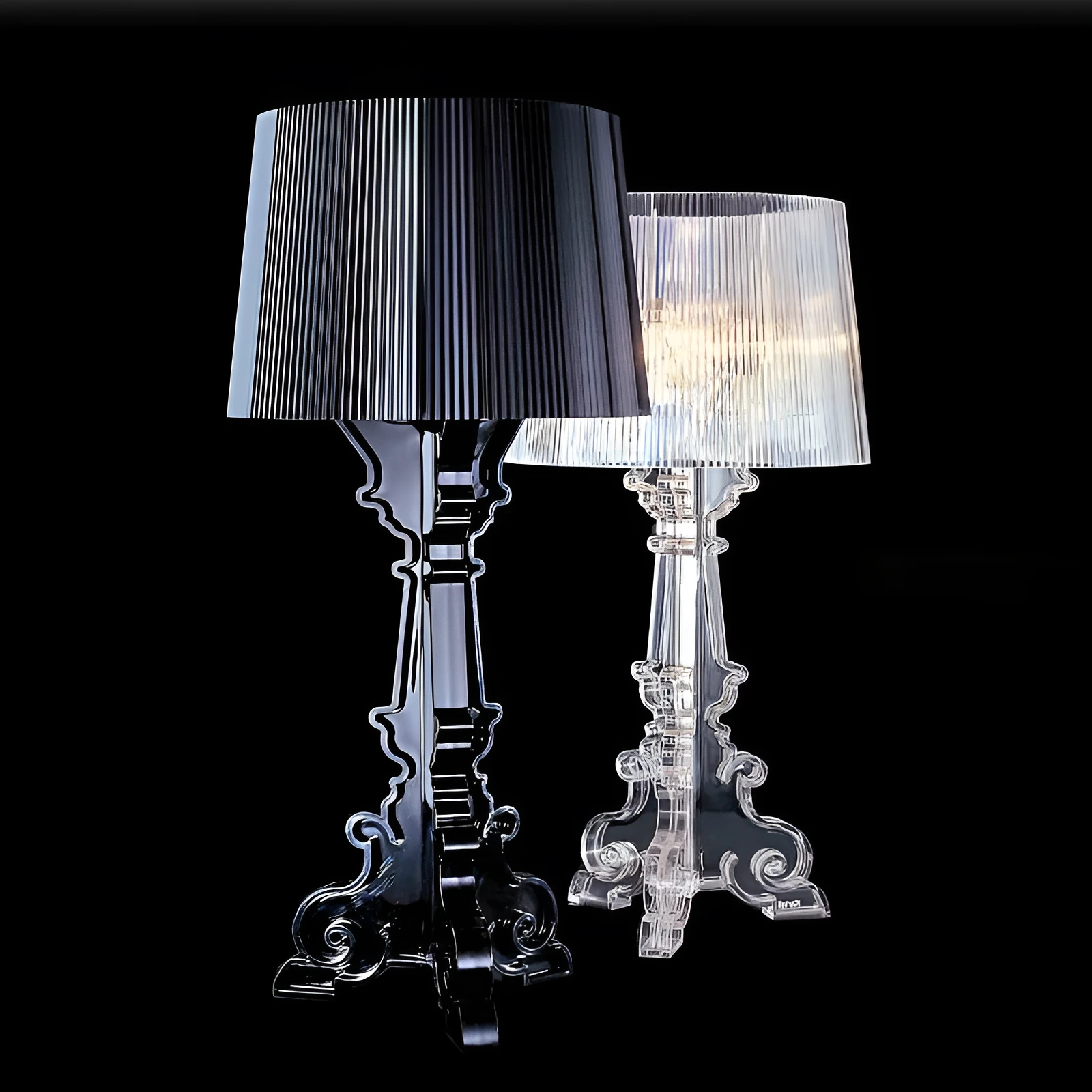 Nordic acrylic desk lamp 240 x 480mm in small black finish on a bedside table