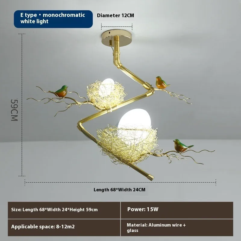 Wind bird's nest pendant light with Tuhao Gold aluminum wire lamp body, Nordic style bar lighting