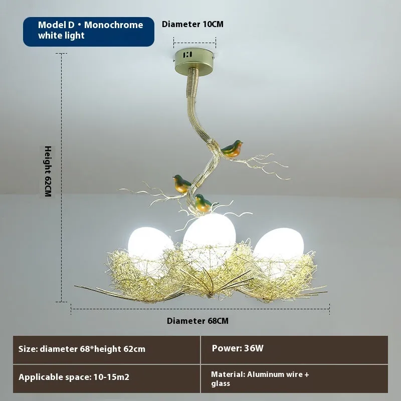 Wind bird's nest pendant light with Tuhao Gold aluminum wire lamp body, Nordic style bar lighting