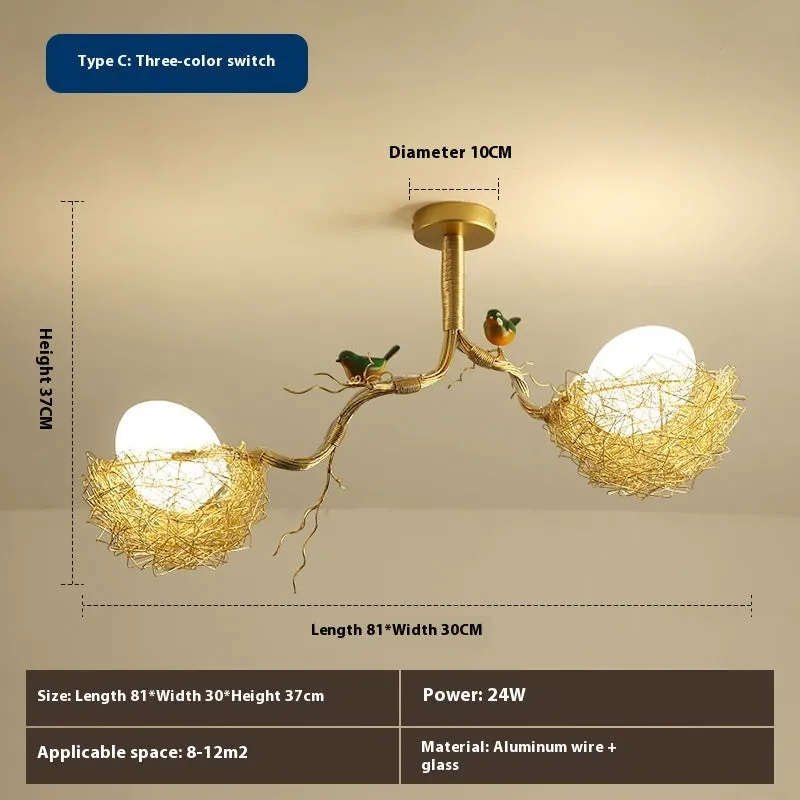 Wind bird's nest pendant light with Tuhao Gold aluminum wire lamp body, Nordic style bar lighting