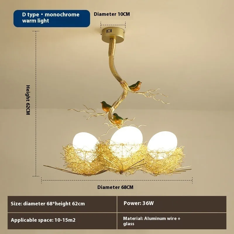 Wind bird's nest pendant light with Tuhao Gold aluminum wire lamp body, Nordic style bar lighting