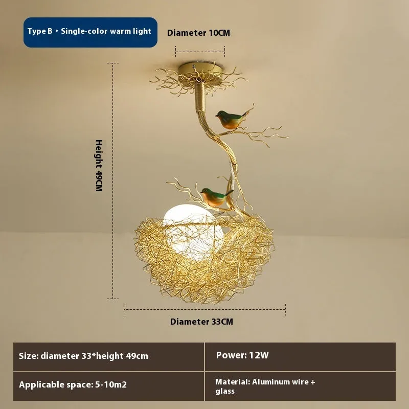 Wind bird's nest pendant light with Tuhao Gold aluminum wire lamp body, Nordic style bar lighting
