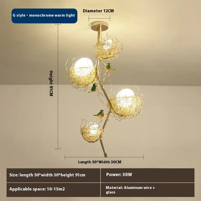 Wind bird's nest pendant light with Tuhao Gold aluminum wire lamp body, Nordic style bar lighting