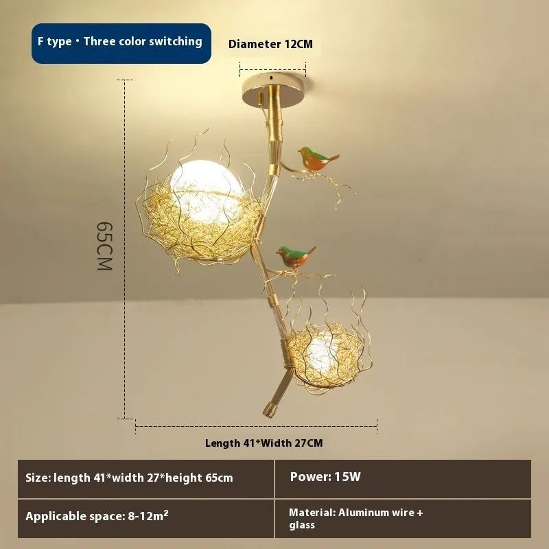 Wind bird's nest pendant light with Tuhao Gold aluminum wire lamp body, Nordic style bar lighting