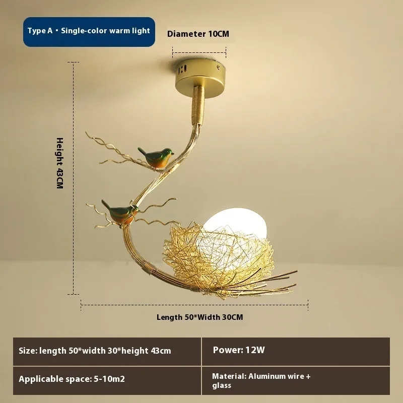 Wind bird's nest pendant light with Tuhao Gold aluminum wire lamp body, Nordic style bar lighting