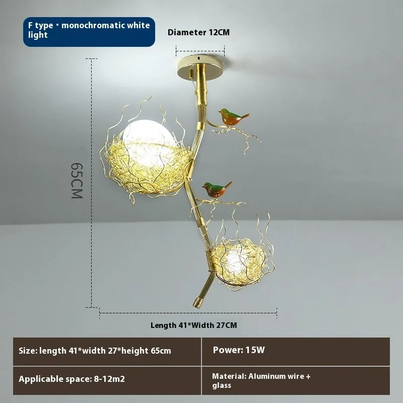 Wind bird's nest pendant light with Tuhao Gold aluminum wire lamp body, Nordic style bar lighting