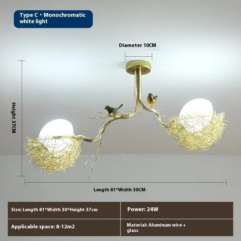 Wind bird's nest pendant light with Tuhao Gold aluminum wire lamp body, Nordic style bar lighting
