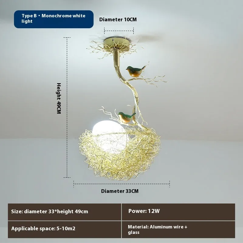 Wind bird's nest pendant light with Tuhao Gold aluminum wire lamp body, Nordic style bar lighting