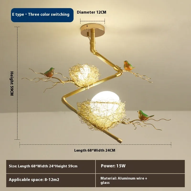 Wind bird's nest pendant light with Tuhao Gold aluminum wire lamp body, Nordic style bar lighting