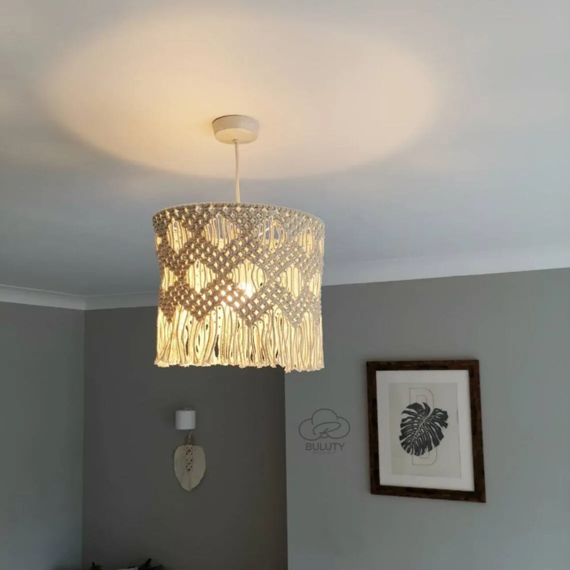 Handmade beige cotton string woven lampshade 30x50cm pendant light shade