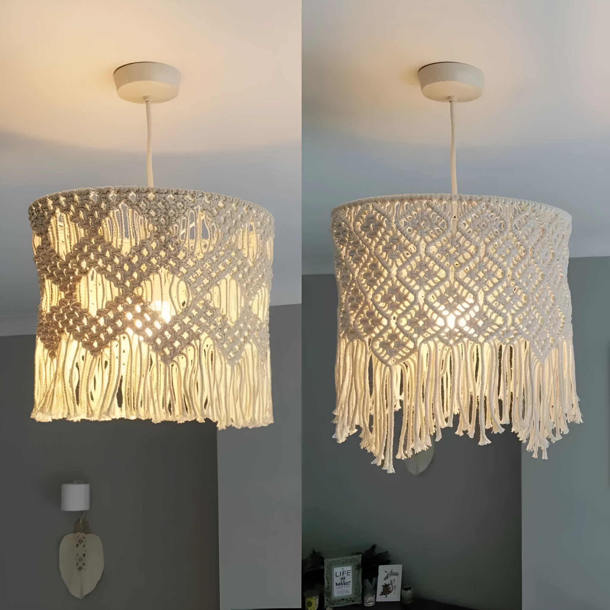 Handmade beige cotton string woven lampshade 30x50cm pendant light shade