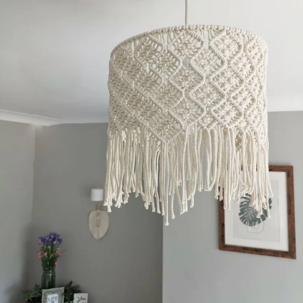 Handmade beige cotton string woven lampshade 30x50cm pendant light shade