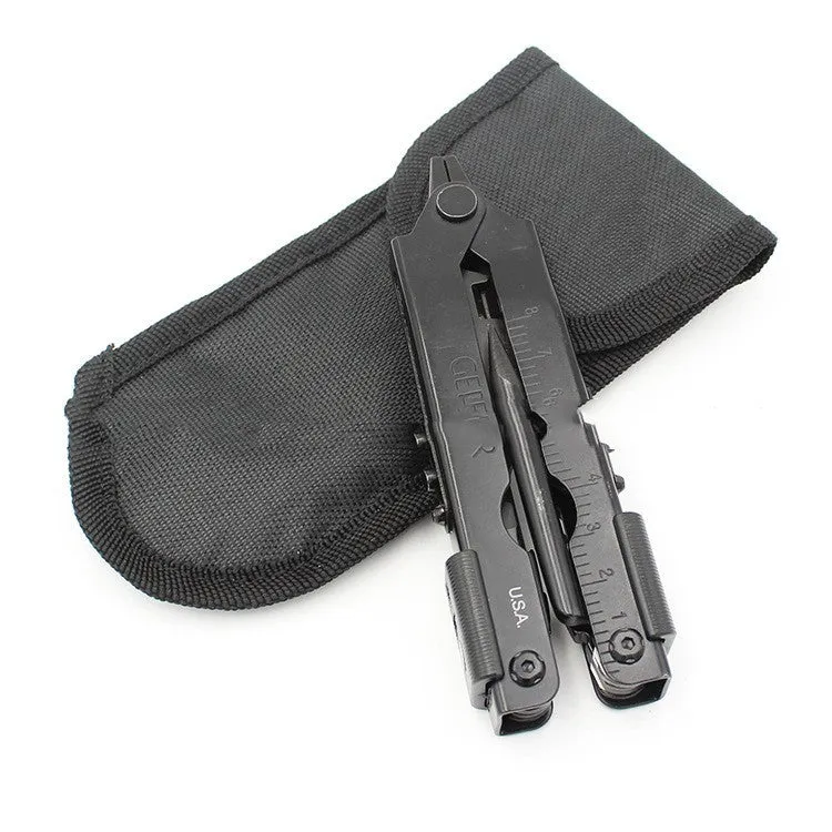 Multifunctional stainless steel telescopic pliers with 3.8cm blade, black colour, closed position