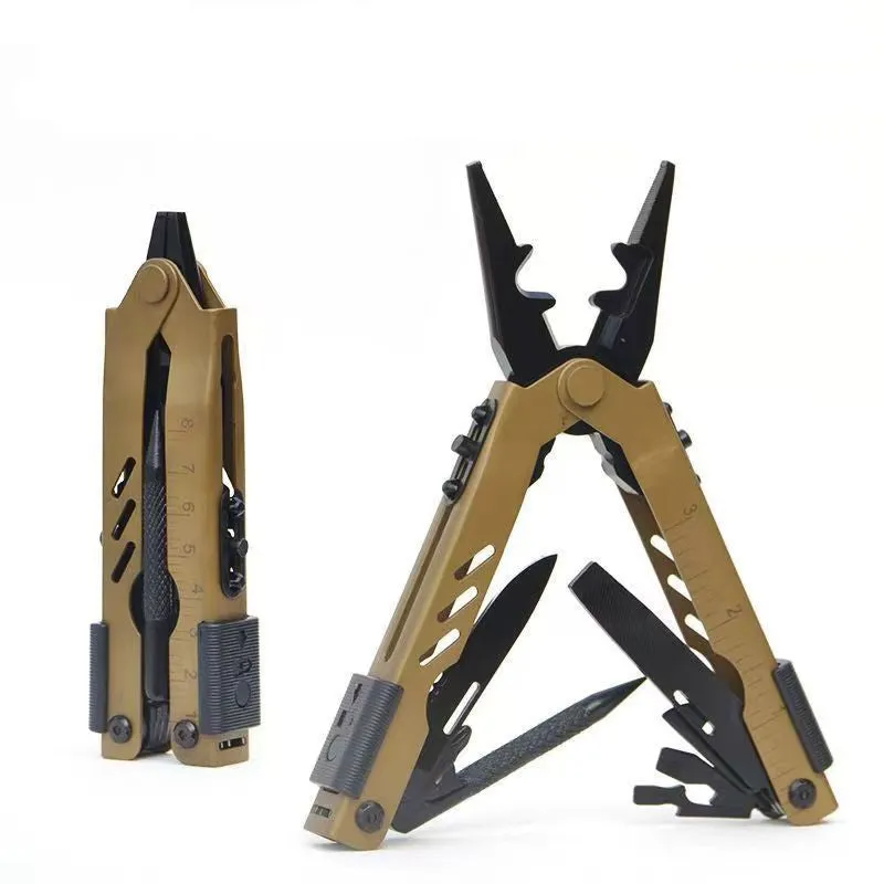 Multifunctional stainless steel telescopic pliers with 3.8cm blade, black colour, closed position