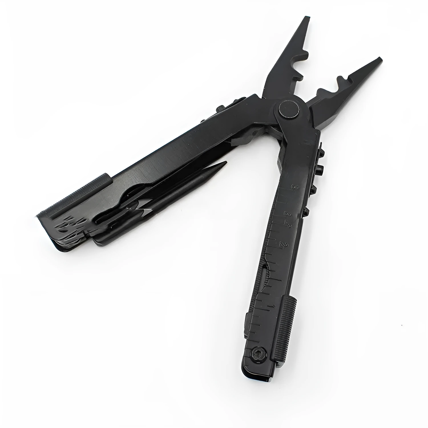 Multifunctional stainless steel telescopic pliers with 3.8cm blade, black colour, closed position