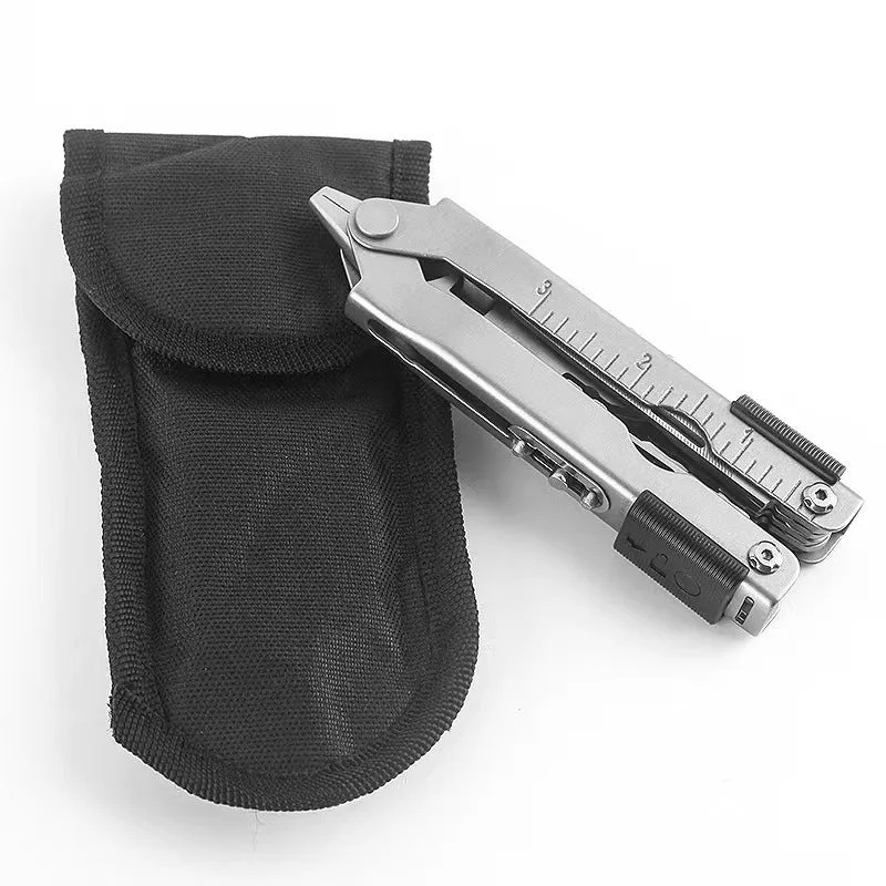 Multifunctional stainless steel telescopic pliers with 3.8cm blade, black colour, closed position