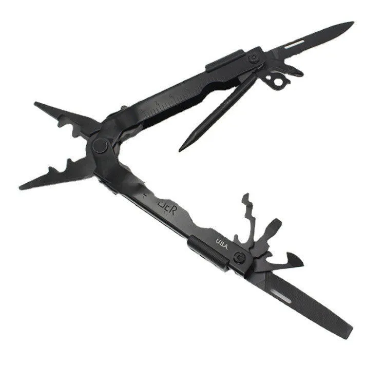 Multifunctional stainless steel telescopic pliers with 3.8cm blade, black colour, closed position