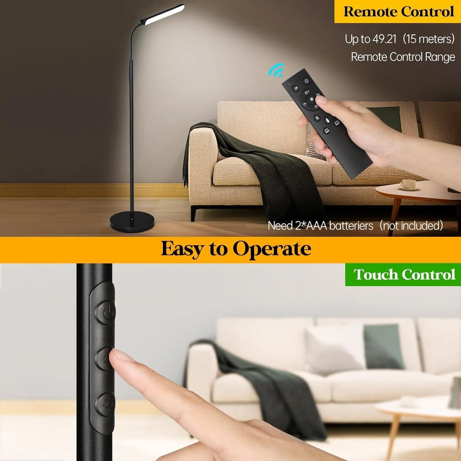 Simple modern LED floor lamp with remote control and eye protection, 18W 2700-6500K colour temperature for bedroom study