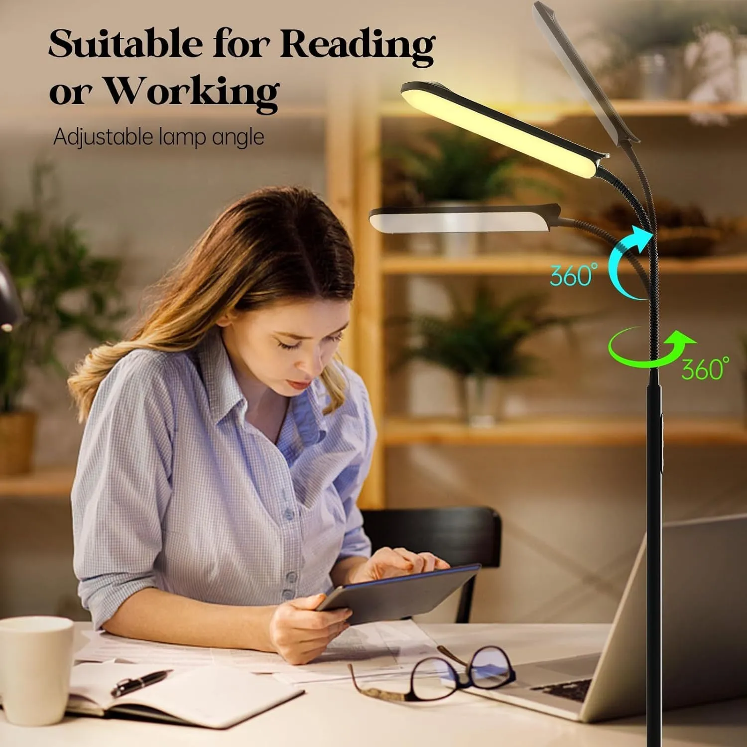 Simple modern LED floor lamp with remote control and eye protection, 18W 2700-6500K colour temperature for bedroom study