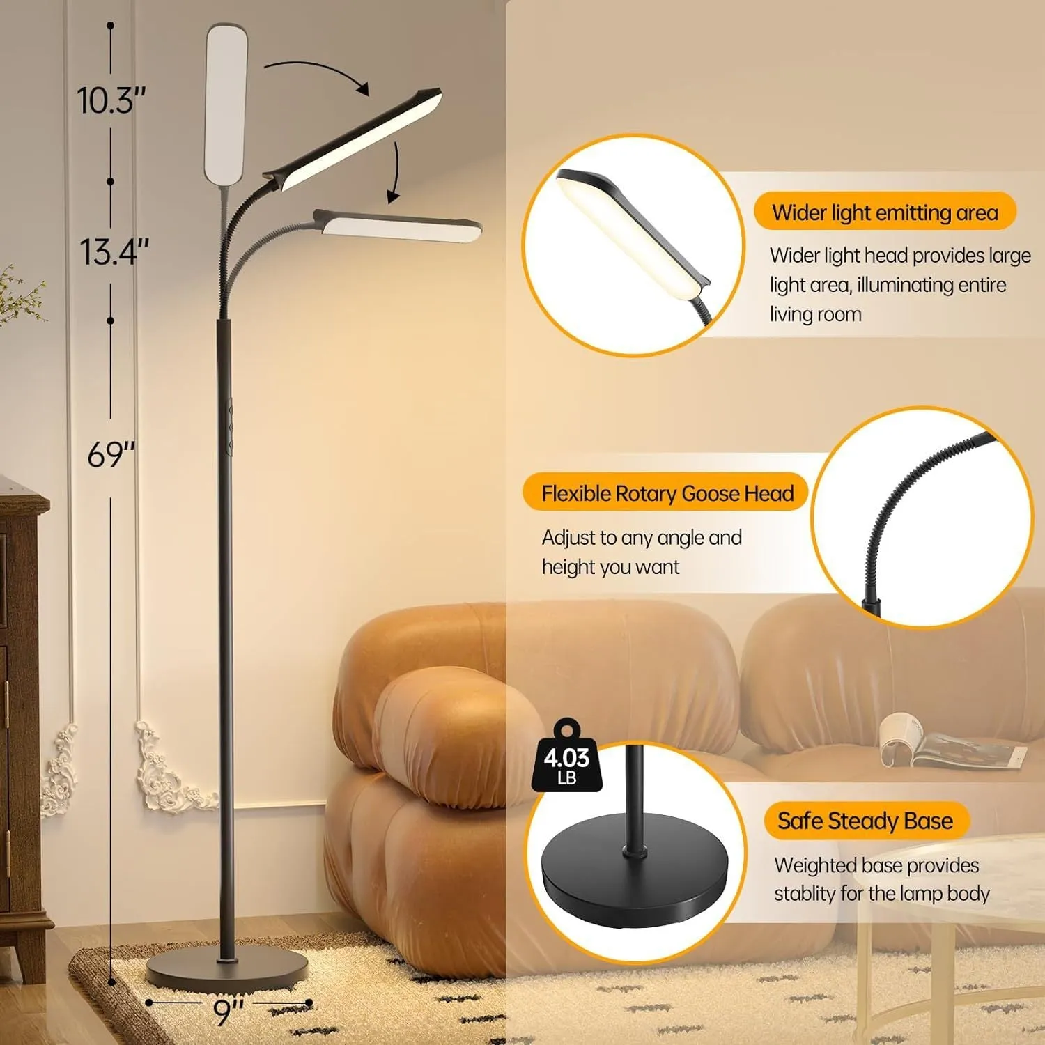 Simple modern LED floor lamp with remote control and eye protection, 18W 2700-6500K colour temperature for bedroom study