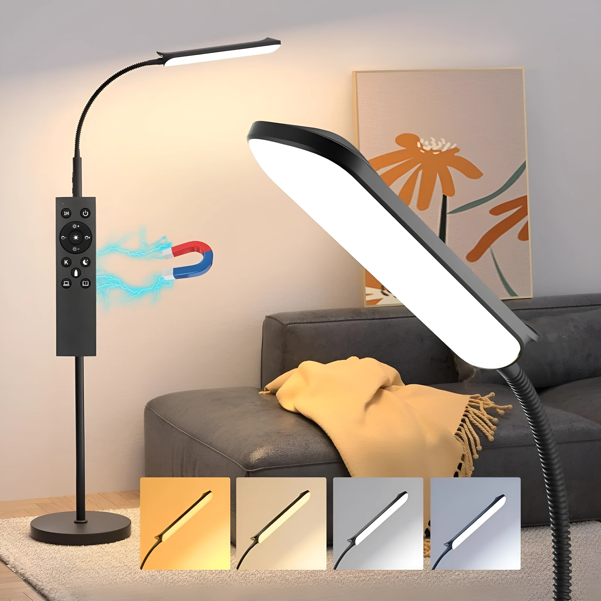 Simple modern LED floor lamp with remote control and eye protection, 18W 2700-6500K colour temperature for bedroom study