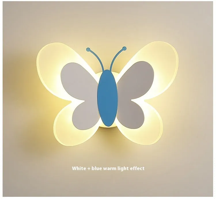 Butterfly-shaped acrylic children's wall lamp in pink and white, 240x170x105mm, with tri colour dimming option