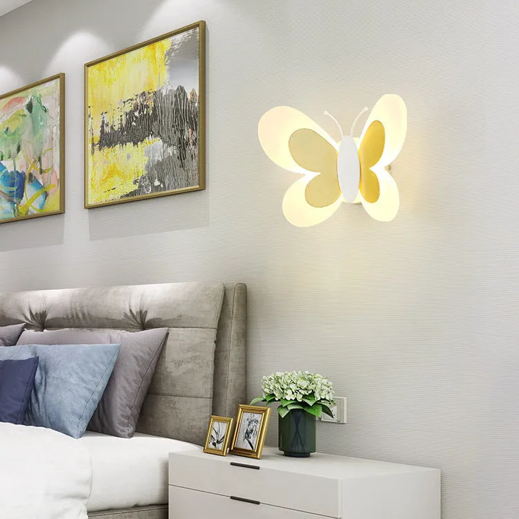 Butterfly-shaped acrylic children's wall lamp in pink and white, 240x170x105mm, with tri colour dimming option