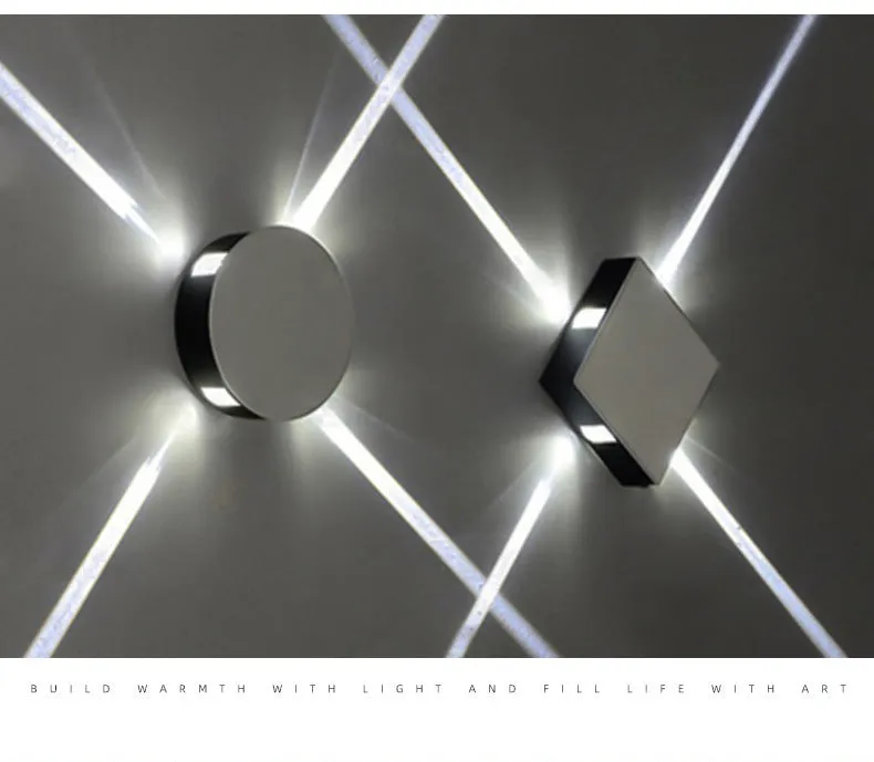Modern square and round aluminium LED wall light in warm white or white light colour