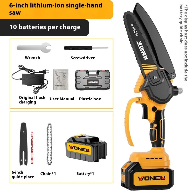 6-inch handheld household mini chainsaw with rechargeable lithium battery for garden pruning and wood cutting