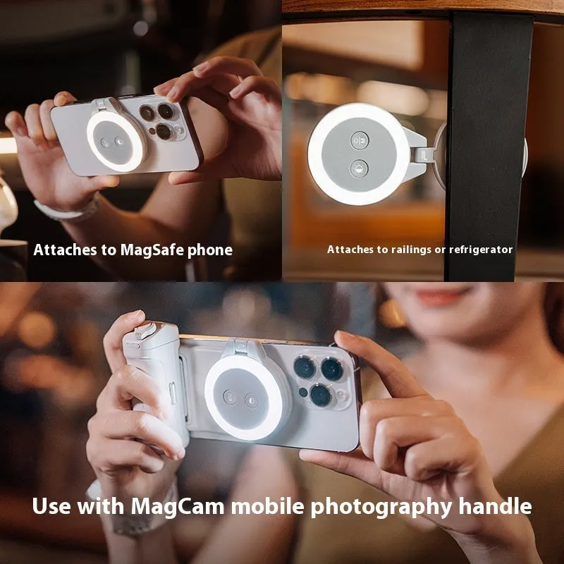 Magnetic portable mobile phone fill-in light in classic black, 13.5cm ABS PC body with Type-C charging port
