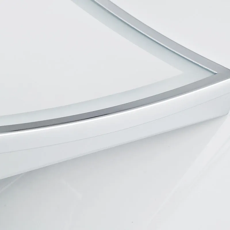 Stainless steel wall-mounted folding bathroom mirror with built-in lamp in a choice of four metallic finishes.