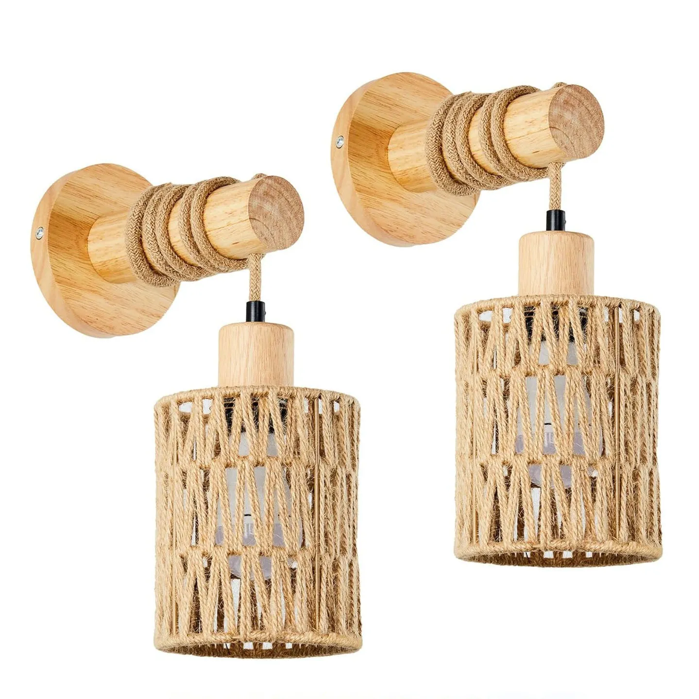 Two wooden farmhouse wall lamps on a wall, pack of 2, modern simplicity design, 220V