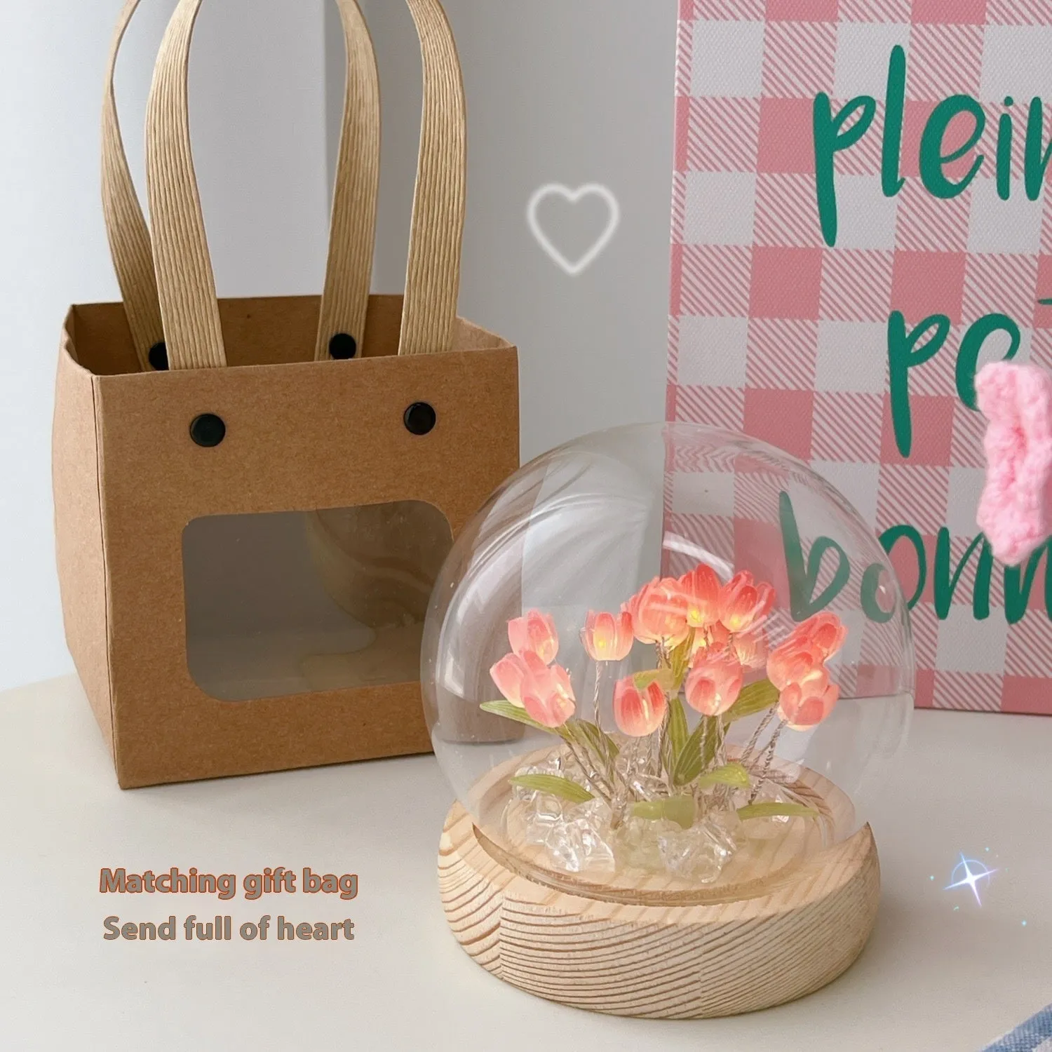 LED tulip artificial flower small night lamp battery-powered 1W pink DIY material package
