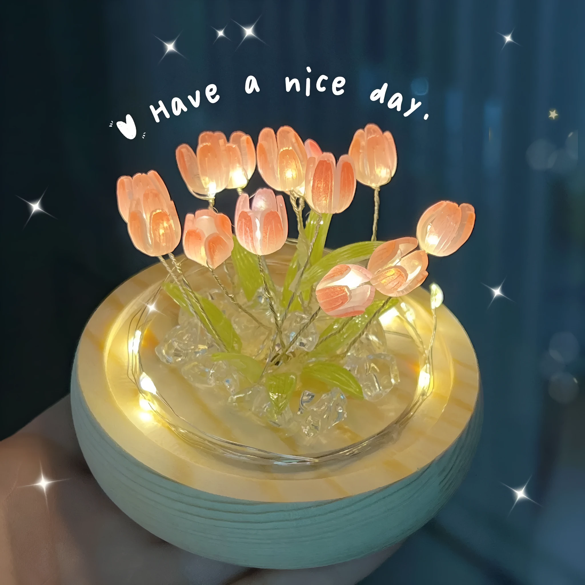 LED tulip artificial flower small night lamp battery-powered 1W pink DIY material package