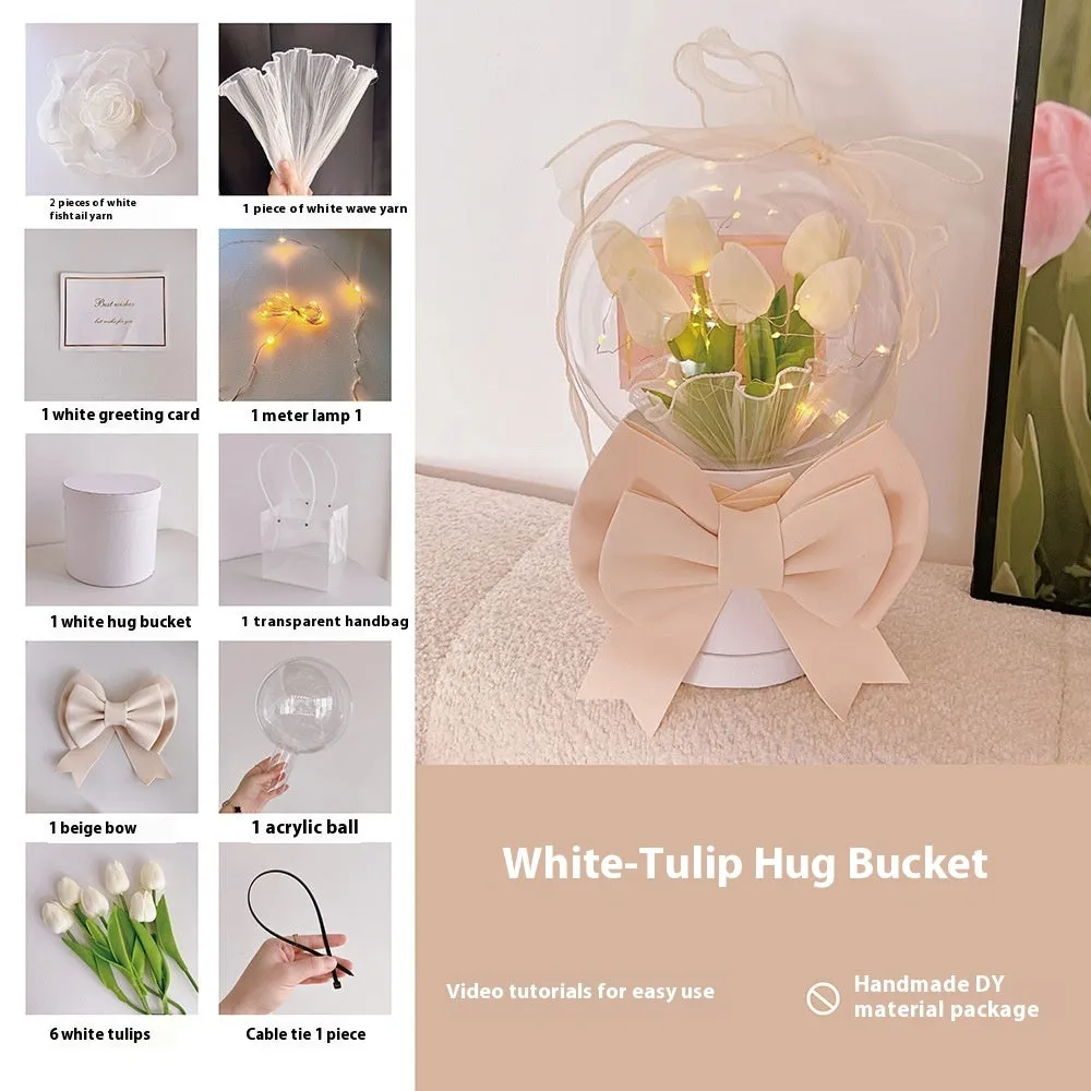 LED tulip artificial flower small night lamp battery-powered 1W pink DIY material package